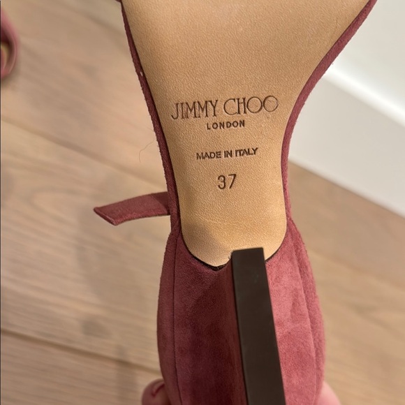 Jimmy Choo Pink Suede Block Heel Sandals - Picture 3 of 5